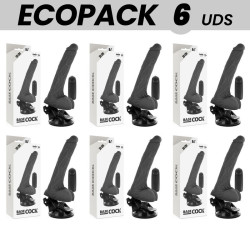 ECOPACK 6 UNIT - BASECOCK VIBRADOR REALÍSTICO DE CONTROLE REMOTO PRETO COM TESTÍCULOS 20 CM -O- 4 CM