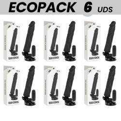 ECOPACK 6 UNIT - BASECOCK CONTROLE REMOTO VIBRADOR REALÍSTICO PRETO 21 CM -O- 4 CM