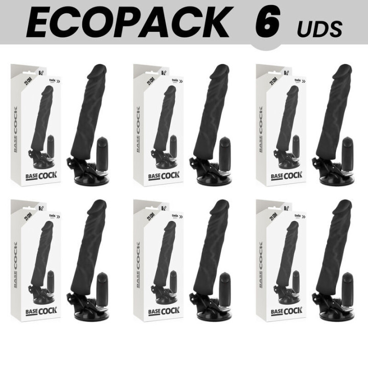 ECOPACK 6 UNIT - BASECOCK CONTROLE REMOTO VIBRADOR REALÍSTICO PRETO 21 CM -O- 4 CM