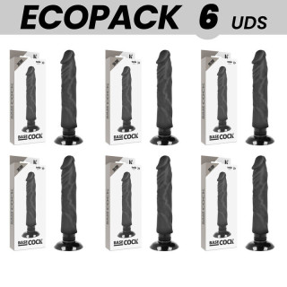 ECOPACK 6 UNIT - BASECOCK VIBRADOR REALÍSTICO BASECOCK 2-1 PRETO 20 CM -O- 4 CM