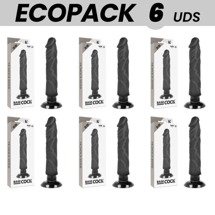 ECOPACK 6 UNIT - BASECOCK VIBRADOR REALÍSTICO BASECOCK 2-1 PRETO 20 CM -O- 4 CM