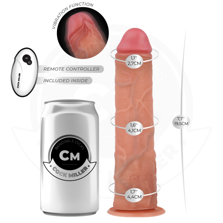 COCK MILLER - DILDO REALISTA COM VENTOSA E CONTROLE REMOTO VIBRAÇÃO 19.5 CM