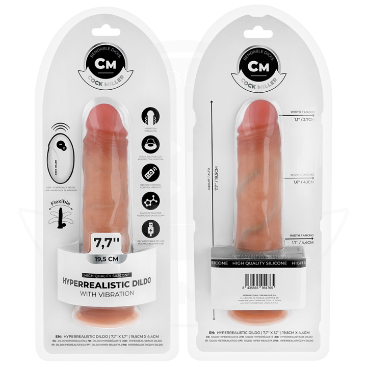 COCK MILLER - DILDO REALISTA COM VENTOSA E CONTROLE REMOTO VIBRAÇÃO 19.5 CM