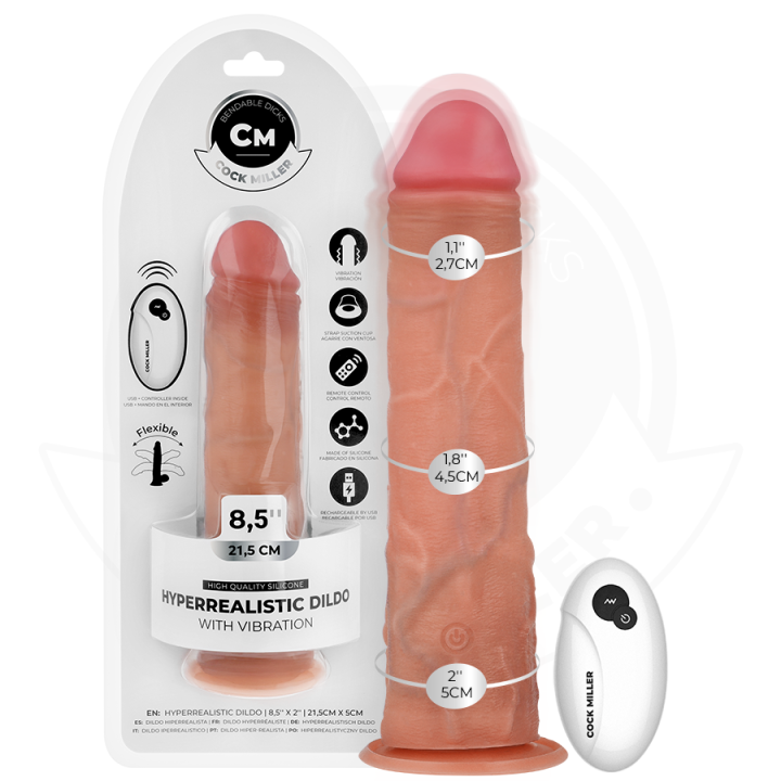 COCK MILLER - DILDO REALISTA COM VENTOSA E VIBRAÇÃO COM CONTROLE REMOTO 21.5 CM