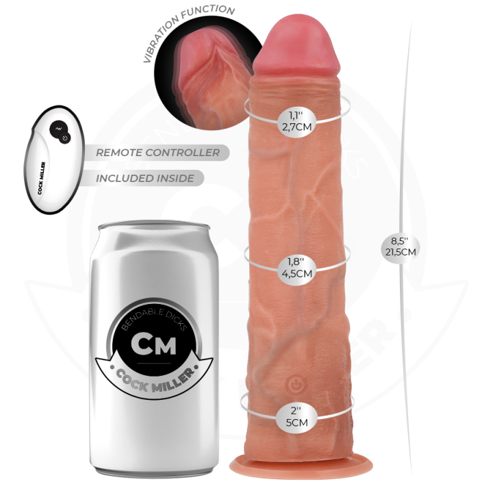 COCK MILLER - DILDO REALISTA COM VENTOSA E VIBRAÇÃO COM CONTROLE REMOTO 21.5 CM