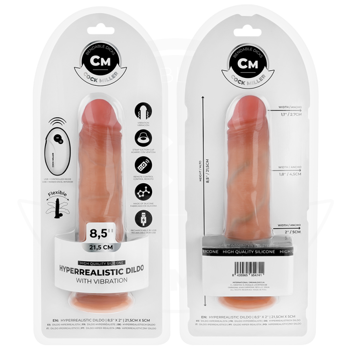 COCK MILLER - DILDO REALISTA COM VENTOSA E VIBRAÇÃO COM CONTROLE REMOTO 21.5 CM