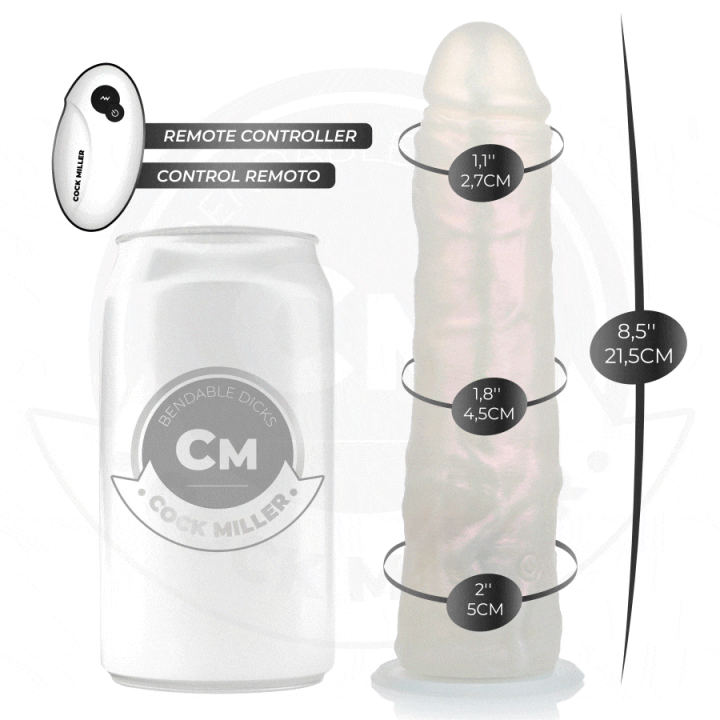 COCK MILLER - DILDO COM VENTOSA. LUZES E VIBRAÇÃO COM CONTROLE REMOTO BRANCO 19.5 CM
