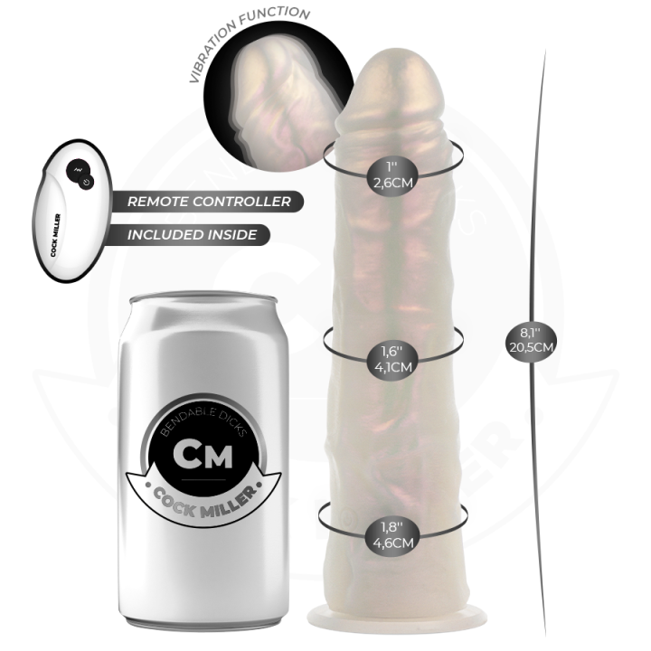 COCK MILLER - DILDO COM VENTOSA. LUZES E VIBRAÇÃO COM CONTROLE REMOTO BRANCO 20.5 CM