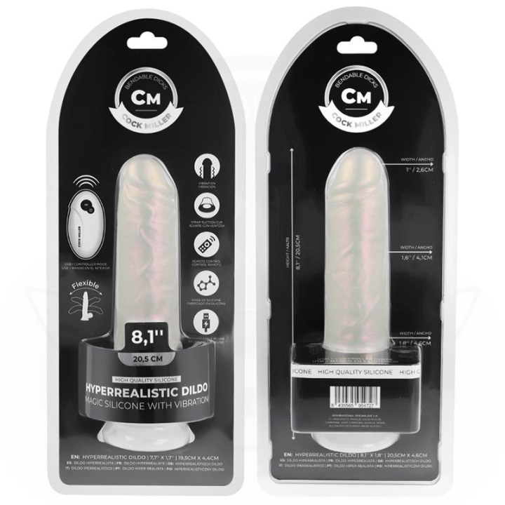 COCK MILLER - DILDO COM VENTOSA. LUZES E VIBRAÇÃO COM CONTROLE REMOTO BRANCO 20.5 CM