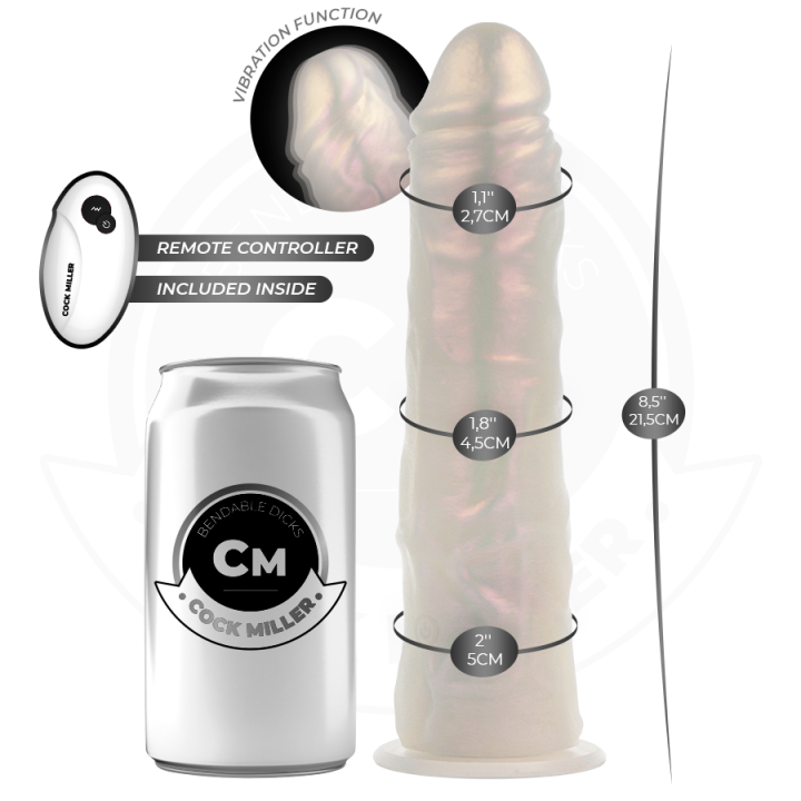COCK MILLER - DILDO COM VENTOSA. LUZES E VIBRAÇÃO COM CONTROLE REMOTO BRANCO 21.5 CM
