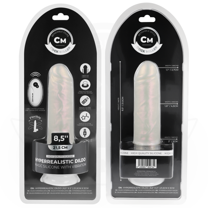 COCK MILLER - DILDO COM VENTOSA. LUZES E VIBRAÇÃO COM CONTROLE REMOTO BRANCO 21.5 CM