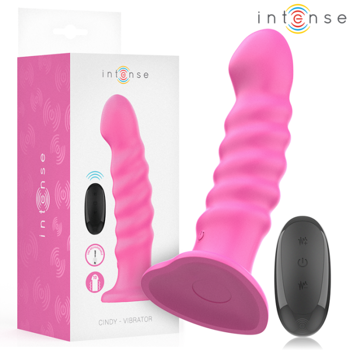 INTENSE - VIBRADOR CINDY TAMANHO L DESIGN ESPIRAL 10 VIBRAÇÕES ROSA CONTROLE REMOTO