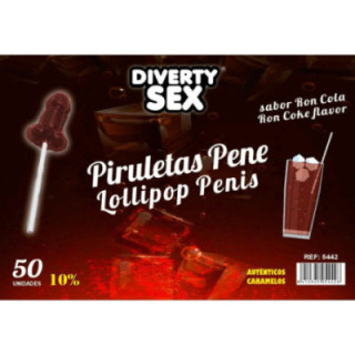 DIABLO GOLOSO - 50 PÊNIS PIRULITOPS RON COLA SABOR 10% ÁLCOOL