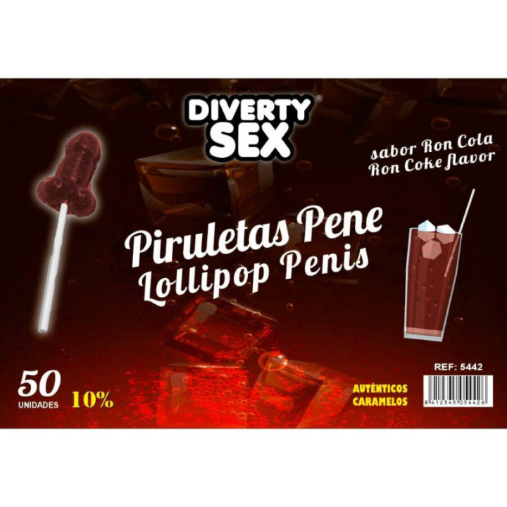 DIABLO GOLOSO - 50 PÊNIS PIRULITOPS RON COLA SABOR 10% ÁLCOOL
