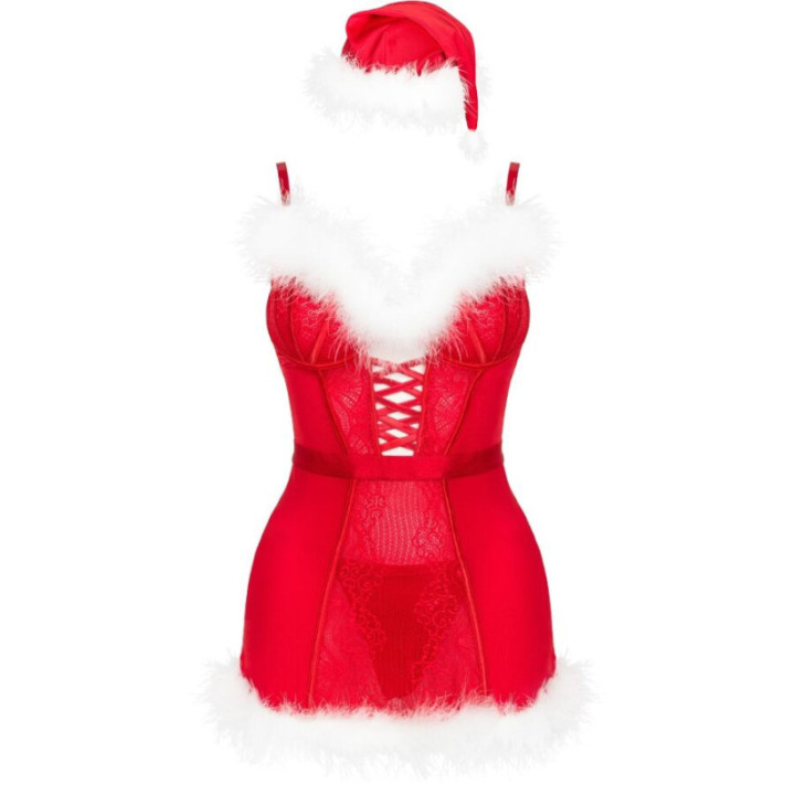 LIVCO CORSETTI FASHION - AGETHE LC 90607 CAMISOLA + CALCINHA FIO DENTAL + CHAPÉU DE NATAL TAMANHO L/XL