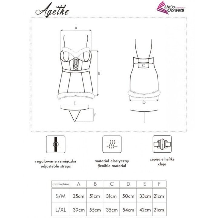 LIVCO CORSETTI FASHION - AGETHE LC 90607 CAMISOLA + CALCINHA FIO DENTAL + CHAPÉU DE NATAL TAMANHO L/XL