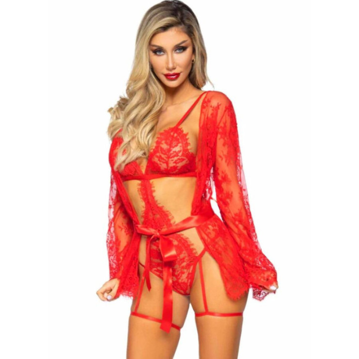 LEG AVENUE - 86123 CONJUNTO DE ROBE COM DENDY E LIGA VERMELHO TAMANHO M