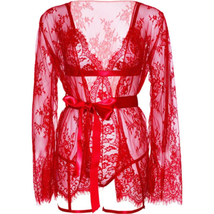 LEG AVENUE - 86123 CONJUNTO DE ROBE COM DENDY E LIGA VERMELHO TAMANHO M