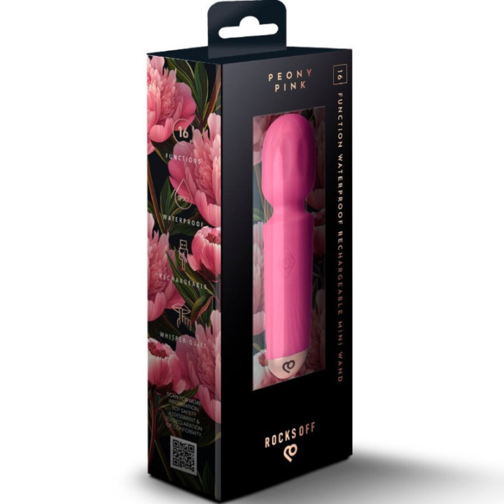 ROCKS-OFF - MINI VARINHA RECARREGÁVEL COM 16 FUNÇÕES ROSA PEÔNIA