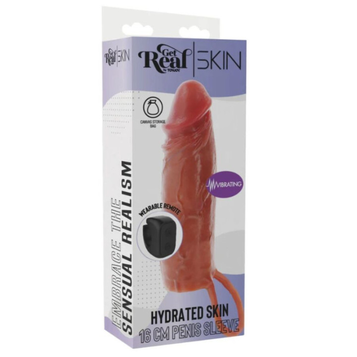 GET REAL - CAPA VIBRATÓRIA DE SILICONE PARA PELE HIDRATADA. CARAMELO. 16 CM