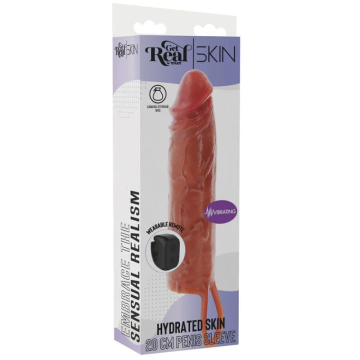 GET REAL - CAPA VIBRATÓRIA DE SILICONE PARA PELE HIDRATADA. CARAMELO. 20 CM