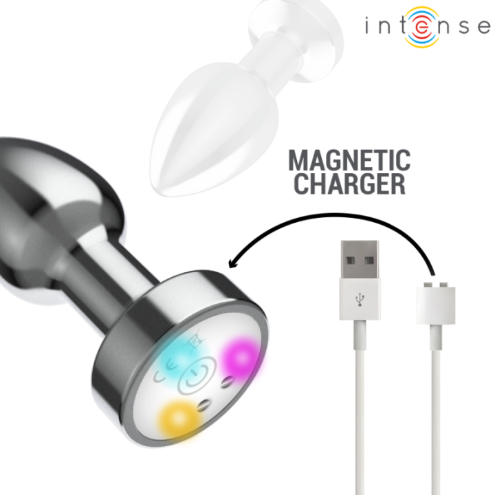 INTENSE - PLUG ANAL DE METAL VIBRANTE COM LUZES LED E CONTROLE REMOTO - TAMANHO S
