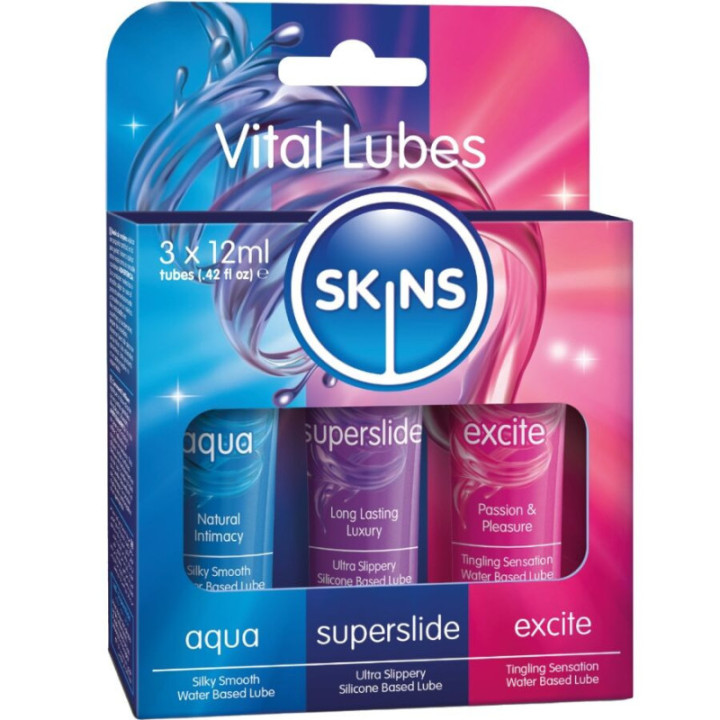 SKINS - KIT DE LUBRIFICANTES VITAL AQUA. SUPERSLIDE E EXCITE 3 x 12 ML