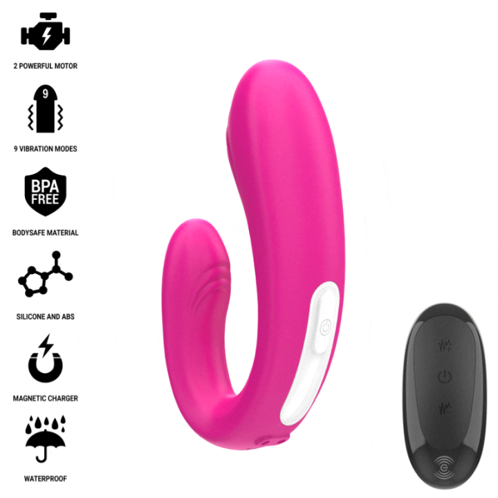 INTENSE - JANET DUAL ESTIMULADOR EM U E VIBRADOR COM CONTROLE REMOTO ROSA