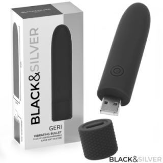 BLACK & SILVER - GERI USB RECARREGÁVEL VIBRATÓRIA BULLET 8 VIBRAÇÕES PRETO 10 X 2.2 CM
