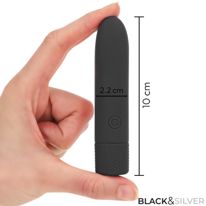 BLACK & SILVER - GERI USB RECARREGÁVEL VIBRATÓRIA BULLET 8 VIBRAÇÕES PRETO 10 X 2.2 CM