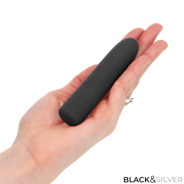 BLACK & SILVER - GERI USB RECARREGÁVEL VIBRATÓRIA BULLET 8 VIBRAÇÕES PRETO 10 X 2.2 CM