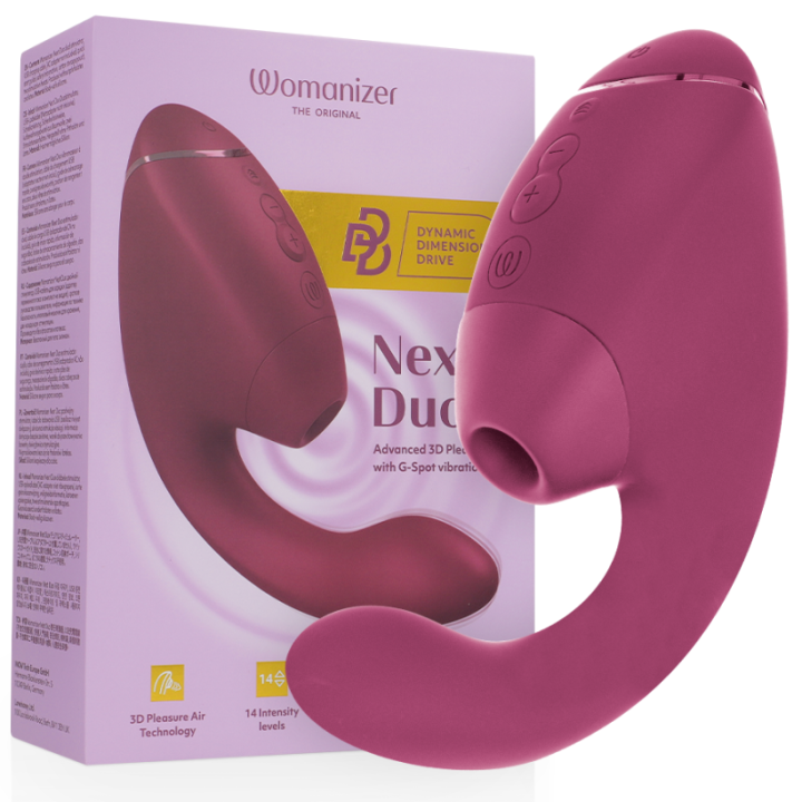 WOMANIZER - DUO NEXT ESTIMULADOR DUPLO DE CLITOR E PONTO G ROSA ESCURO