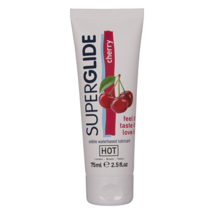 HOT - SUPERGLIDE LUBRIFICANTE COMESTÍVEL À BASE DE ÁGUA. SABOR CEREJA 75 ML
