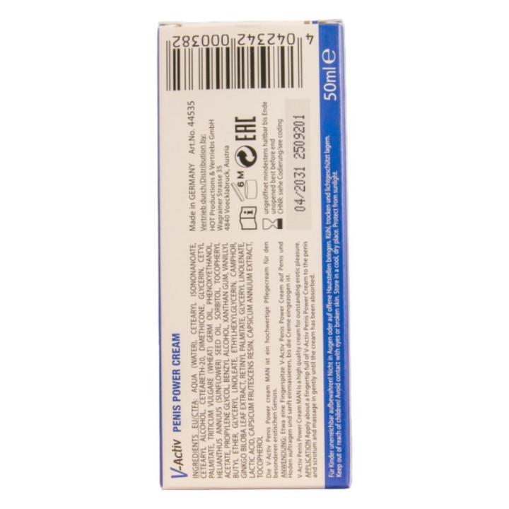 HOT - CREME PARA POTÊNCIA PENIANA V-ACTIV PARA HOMENS 50 ML