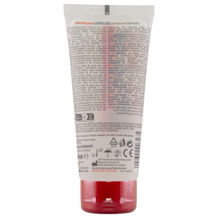 HOT - ANAL SUPERGLIDE LUBRIFICANTE AQUECEDOR LÍQUIDO À BASE DE ÁGUA 100 ML