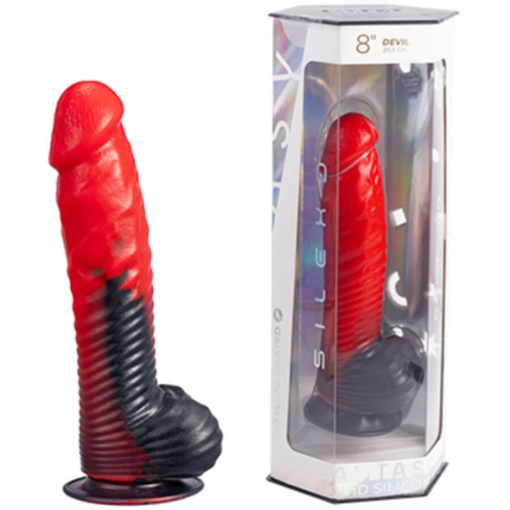 SILEXD - DEVIL DILDO FANTASIA DE SILICONE LÍQUIDO TERMOREATIVO VERMELHO E PRETO 20.3 CM