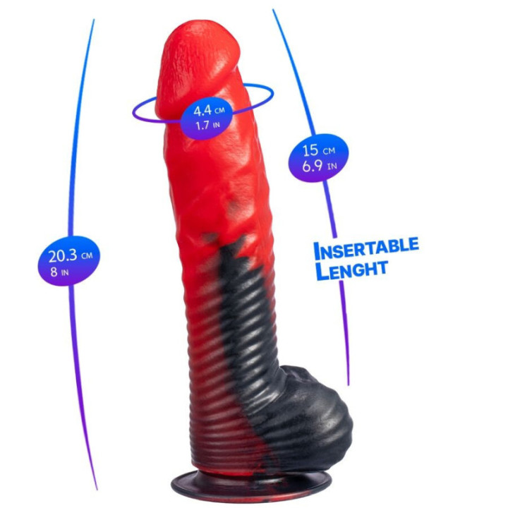SILEXD - DEVIL DILDO FANTASIA DE SILICONE LÍQUIDO TERMOREATIVO VERMELHO E PRETO 20.3 CM