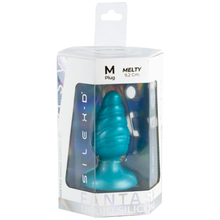 SILEXD - MELTY PLUG ANAL DE DERRETIMENTO FANTASY DE SILICONE LÍQUIDO TERMOREATIVO AZUL CELESTIAL 9.2 CM