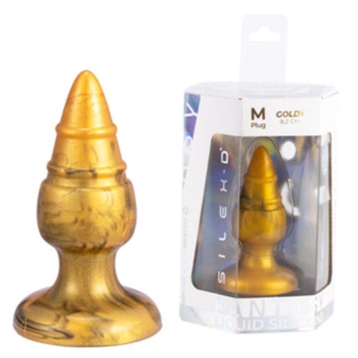 SILEXD - GOLDY PLUG ANAL FANTASY DE SILICONE LÍQUIDO TERMOREATIVO DOURADO 9.2 CM