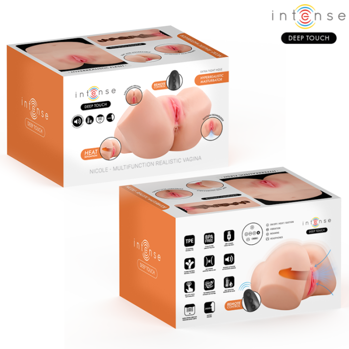 INTENSE DEEP TOUCH - MASTURBADOR ANAL E VAGINAL NICOLE COM EFEITOS DE SUCÇÃO. CALOR. VIBRAÇÃO E VOZ. COM CONTROLE REMOTO. 5.3 KG