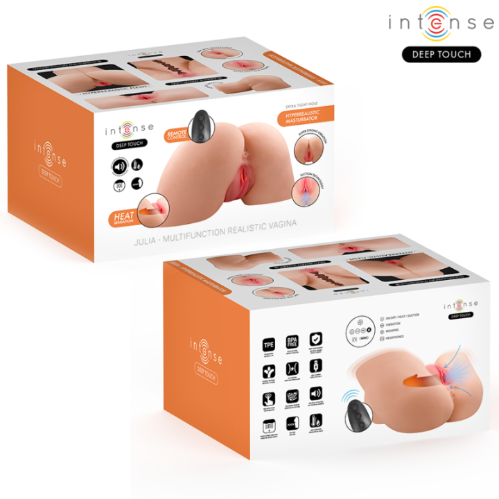 INTENSE DEEP TOUCH - MASTURBADOR ANAL E VAGINAL JULIA COM SUCÇÃO. CALOR. VIBRAÇÃO E EFEITOS DE VOZ COM CONTROLE REMOTO 9 KG