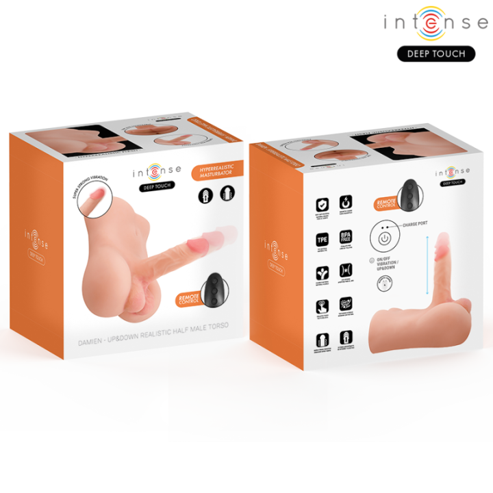 INTENSE DEEP TOUCH - TORSO DAMIEN COM ÂNUS E DILDO REALISTA COM FUNÇÃO DE PRESSÃO E VIBRAÇÃO. CONTROLE REMOTO. 3.5 KG