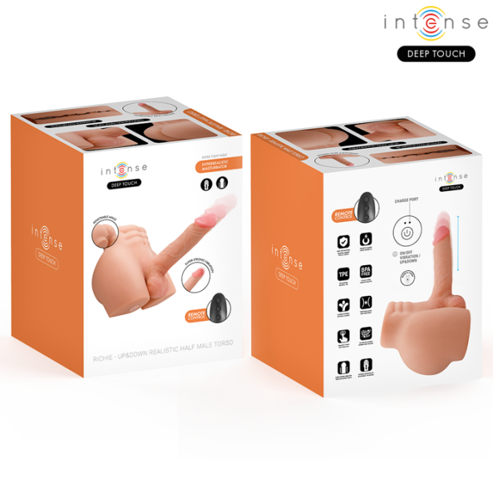 INTENSE DEEP TOUCH - TORSO RICHIE COM ÂNUS E DILDO REALISTA COM FUNÇÃO DE EMPURRAR E VIBRAR. CONTROLE REMOTO. 4.7 KG