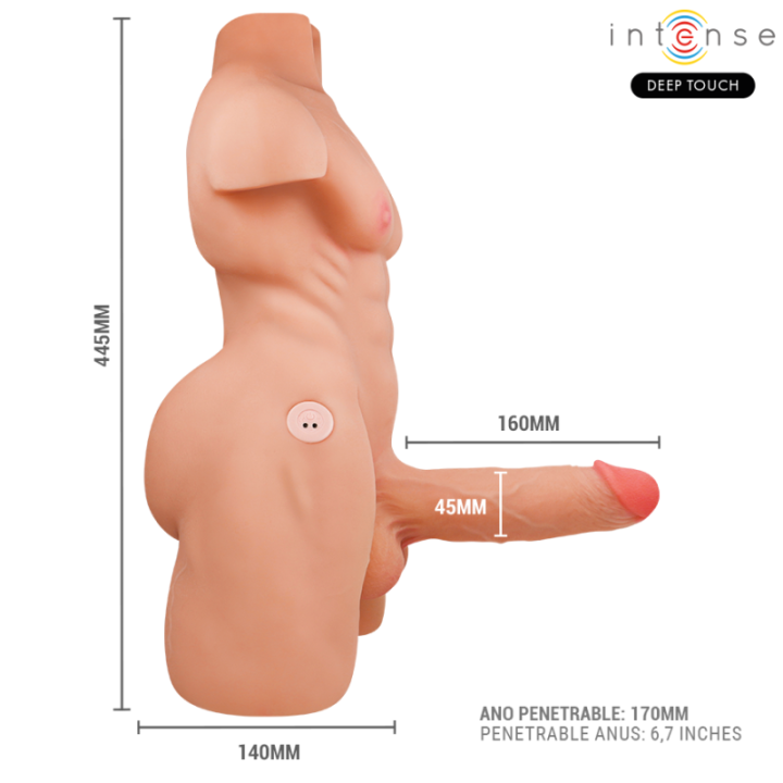 INTENSE DEEP TOUCH - TORSO MARTY COM ÂNUS E DILDO REALISTA COM FUNÇÃO DE PRESSÃO E VIBRAÇÃO. CONTROLE REMOTO. 6.2 KG