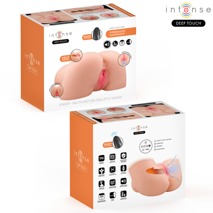 INTENSE DEEP TOUCH - MASTURBADOR ANAL E VAGINAL GINGER COM EFEITOS DE SUCÇÃO. CALOR. VIBRAÇÃO E VOZ. COM CONTROLE REMOTO. 5.3 KG