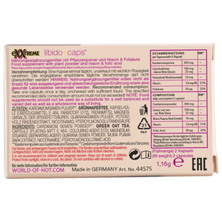 HOT - CÁPSULAS PARA LIBIDO EXTREMA MULHER 2 UNIDADES