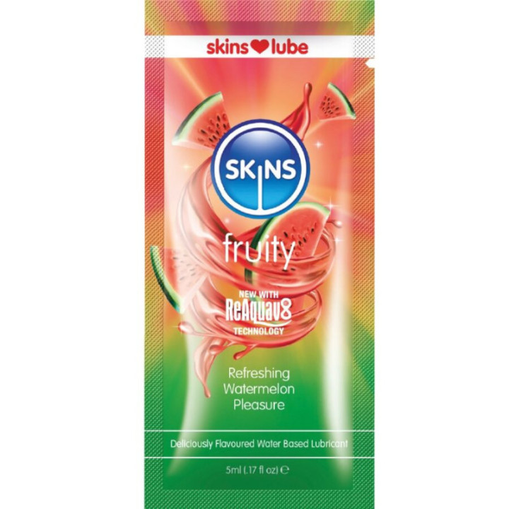 SKINS - LUBRIFICANTE À BASE DE ÁGUA COM SABOR DE MELANCIA - DOSE ÚNICA DE 5 ML