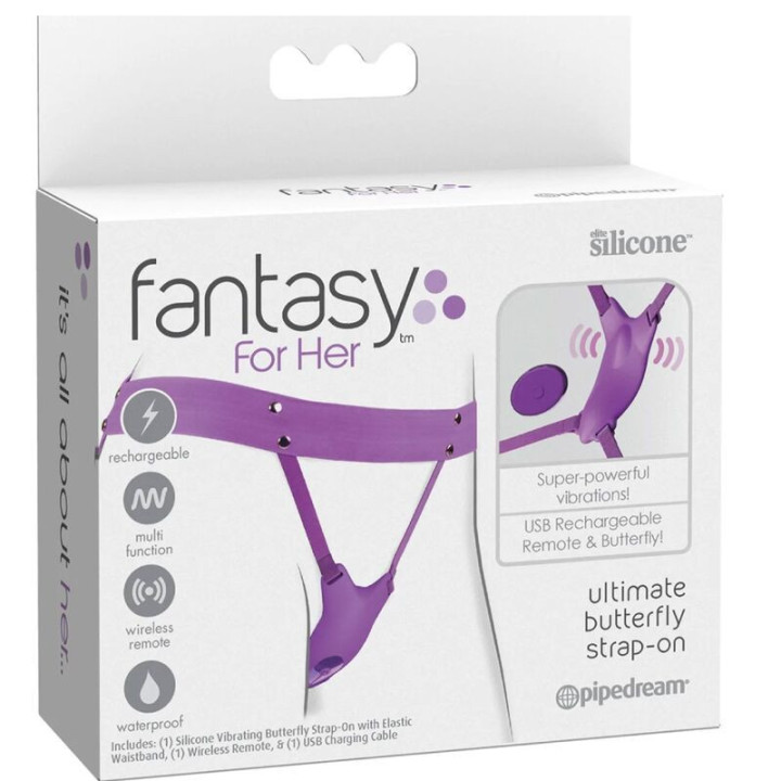 FANTASY FOR HER - ARNÊS DE BORBOLETA VIBRANTE. CONTROLE REMOTO RECARREGÁVEL E VIOLETA