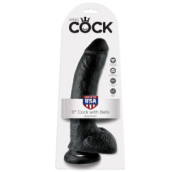 KING COCK - DILDO PRETO COM BOLAS 22.9 CM