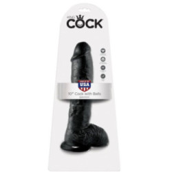 KING COCK - DILDO PRETO COM BOLAS 25.4 CM